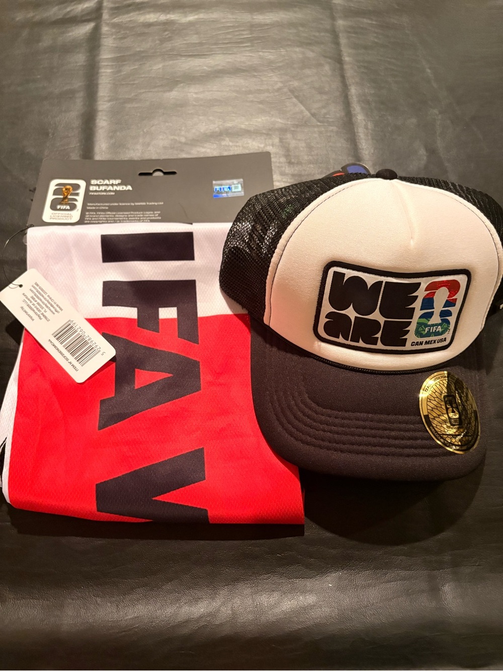 World Cup FIFA SNAP BACK Cap and Red/White FIFA Scarf Set NWT!!
